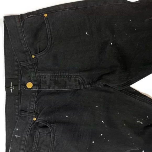 FEAR OF GOD FIT MEN’S  PAINT SPLATTER SALVAGE BLACK EMBOSSED LOGO JEANS 31 x 34 - Picture 2 of 4